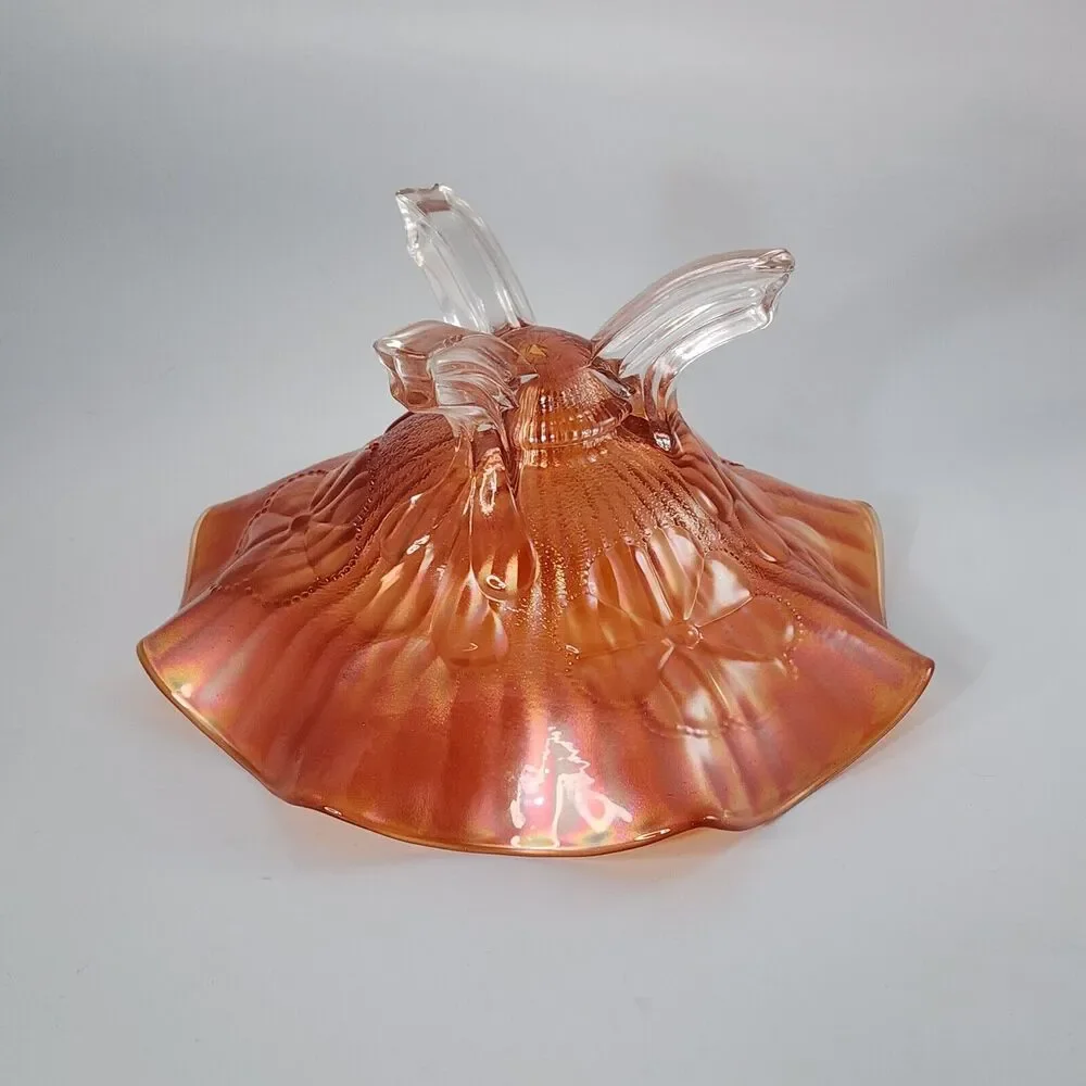 Vintage Northwood Orange Marigold Ruffle Ribbed 3 Footed Dish